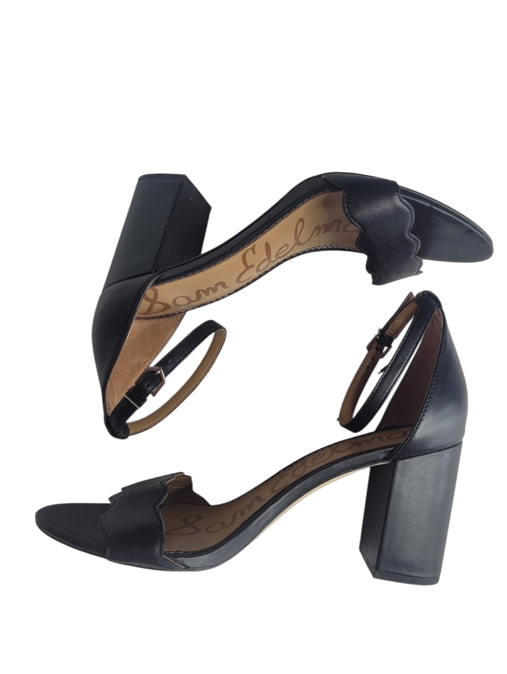 Sam Edelman Black Scalloped Odila Ankle-Strap Block Heels Size 10 - Picture 7 of 9